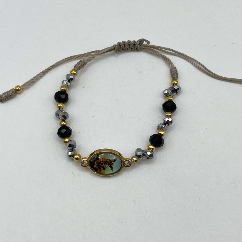 Vintage St Michael Archangel Religious Protection Bracelet Cord Beaded‎ Crystals